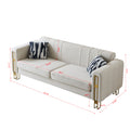 Modern Velvet Sofa 85.04 Inch For Living Room Beige Color Beige Foam Velvet