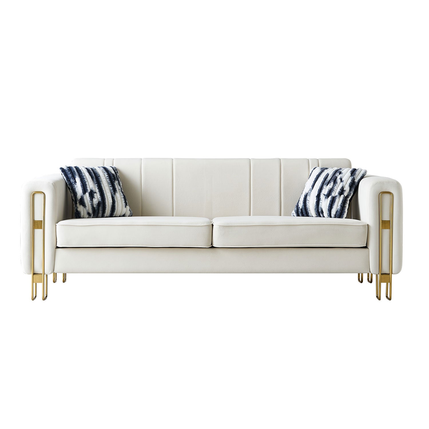 Modern Velvet Sofa 85.04 Inch For Living Room Beige Color Beige Foam Velvet