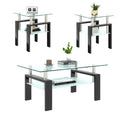 Set Of 2, Modern Tempered Glass Tea Table Coffee Table End Table, Square Table For Living Room, Transparent Black Transparent Tempered Glass