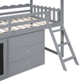 Twin Size House Bed With Cabinet And Drawers, Gray Gray Plywood