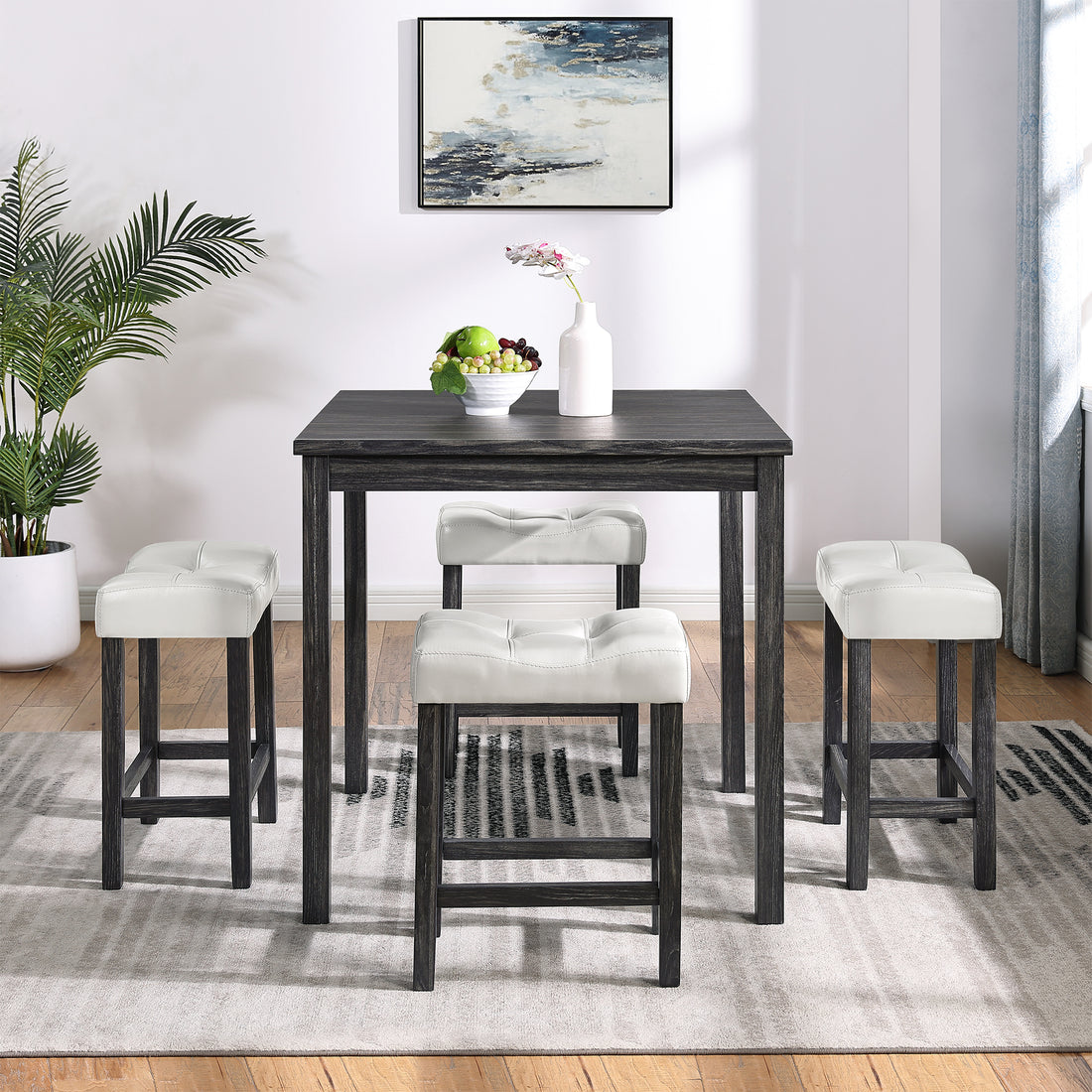 Dining Table, Bar Table And Chairs Set, 5 Piece Dining Table Set, Industrial Breakfast Table Set, For Living Room, Dining Room, Game Room,Old Sku W1781110634 White Black Solid Wood Mdf