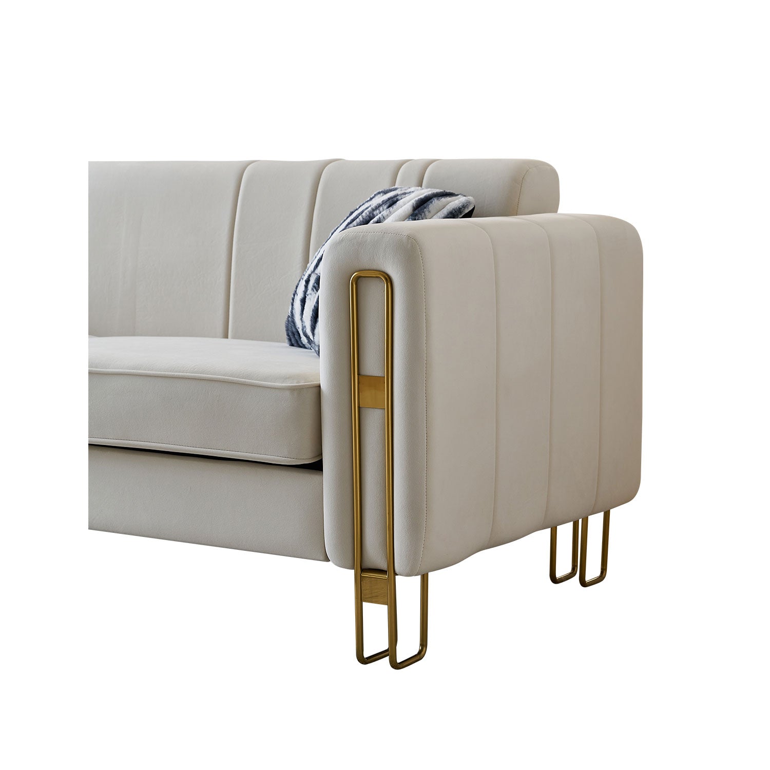Modern Velvet Sofa 85.04 Inch For Living Room Beige Color Beige Foam Velvet
