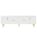 Modern Tv Stand With 5 Champagne Legs Durable, Stylish And Spacious, Tvs Up To 75'' White Mdf