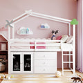 Twin Size House Bed With Cabinet And Drawers, White White Plywood