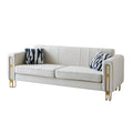Modern Velvet Sofa 85.04 Inch For Living Room Beige Color Beige Foam Velvet