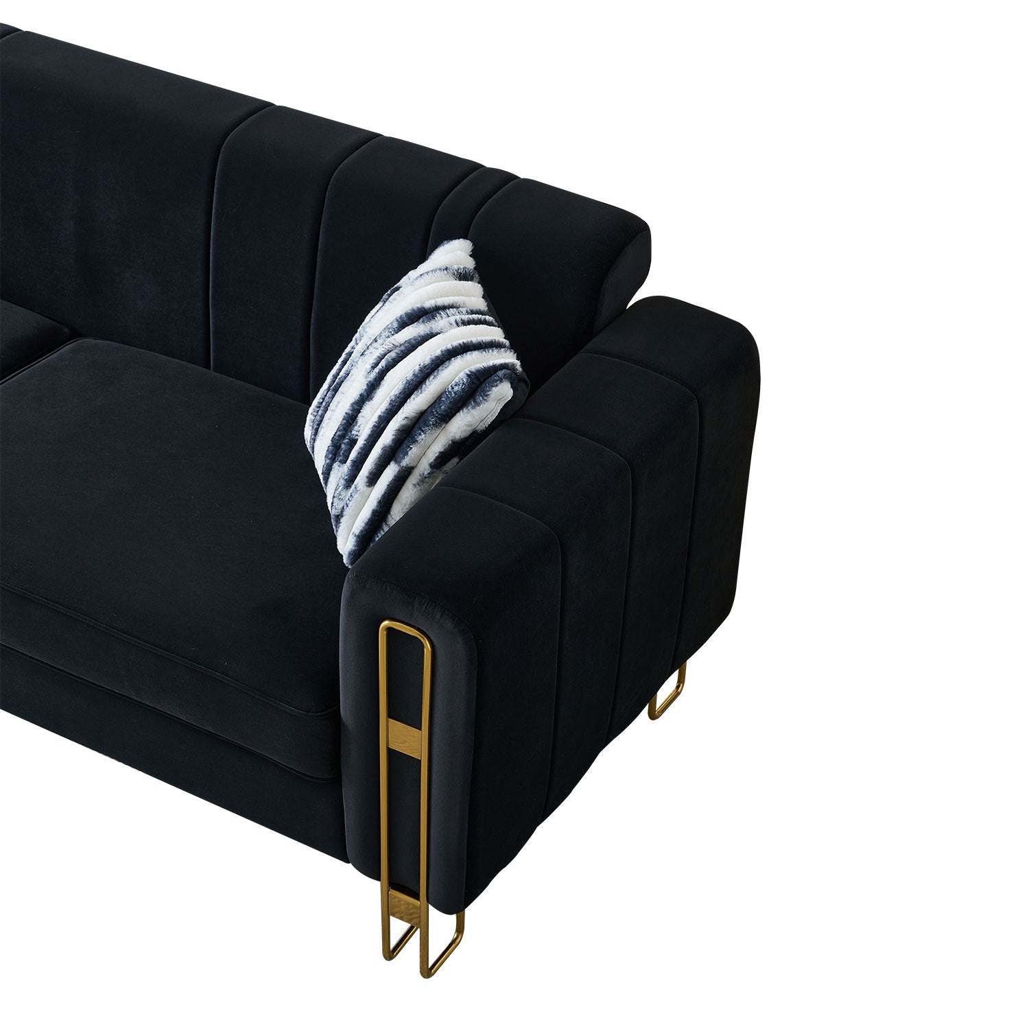 Modern Velvet Sofa 85.04 Inch For Living Room Black Color Black Velvet Wood Tufted Back Modern Square Arms Foam Velvet 2 Seat