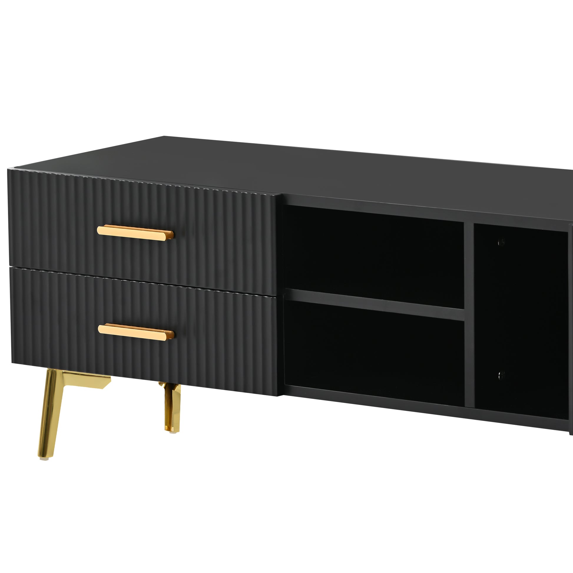 Modern Tv Stand With 5 Champagne Legs Durable, Stylish, Spacious, Versatile Storage Tvs Up To 77" Black Black Mdf