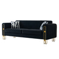 Modern Velvet Sofa 85.04 Inch For Living Room Black Color Black Velvet Wood Tufted Back Modern Square Arms Foam Velvet 2 Seat