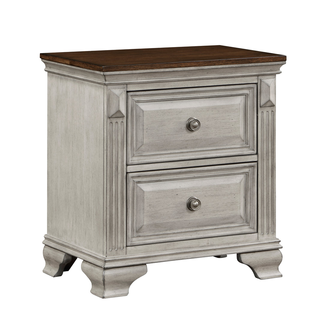 Traditional Two Tone Bedroom Furniture 1Pc Nightstand Of 2X Drawers Gray And Brown Top Elegant Look Wooden Nightstand Gray Wood