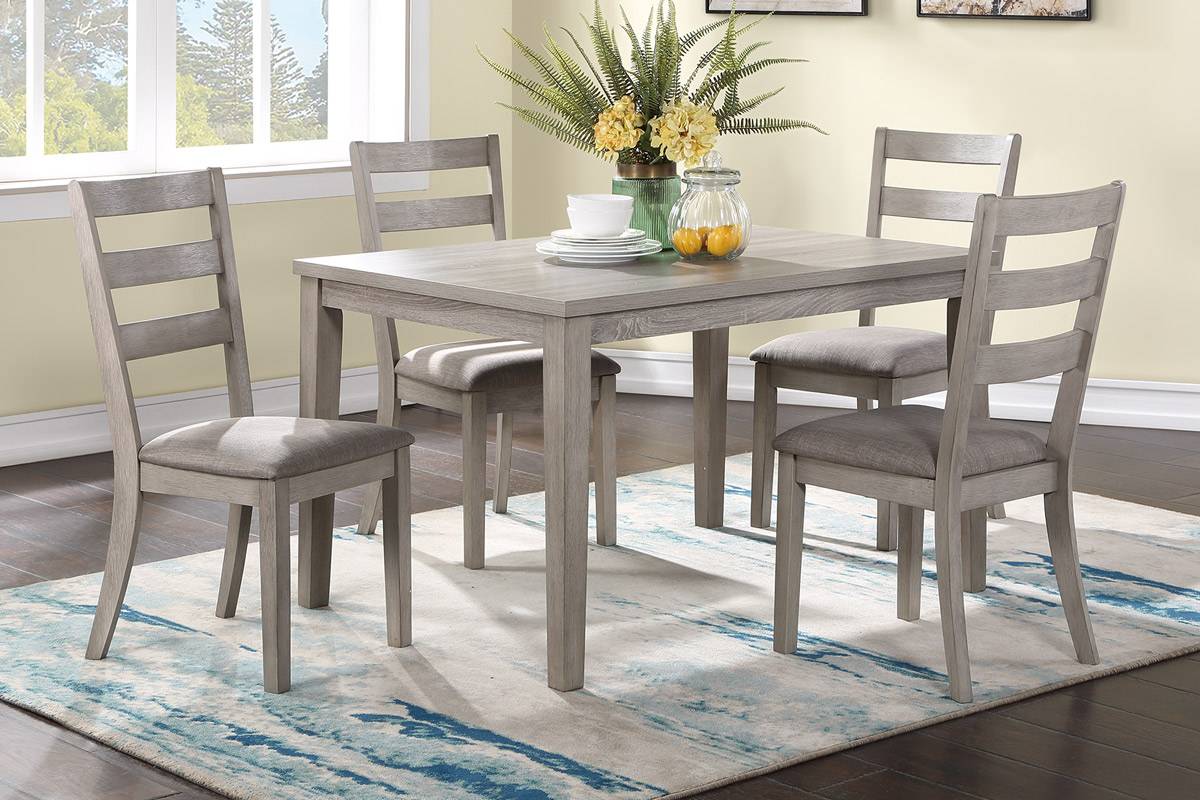 Classic Stylish Natural Finish 5Pc Dining Set Kitchen Dinette Wooden Top Table And Chairs Cushions Seats Ladder Back Chair Dining Room Gray Wood Dining Room Rectangular Dining Table With Chair Upholstered Chair Wood Natural Ladder Back Seats 4 48 Inches