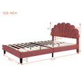 Queen Size Upholstered Platform Bed With Flower Pattern Velvet Headboard, Bean Paste Red Bean Paste Red Velvet