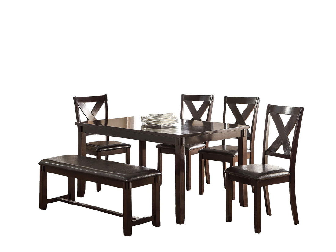 Dining Room Furniture Casual Modern 6Pc Set Dining Table 4X Side Chairs And A Bench Rubberwood And Birch Veneers Espresso Finish Brown Wood Dining Room Bench Seating Birch Rectangular Dining Table With Chair And Bench Wood Wood Espresso Seats 6 60 Inches