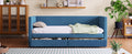 Twin Size Corduroy Daybed With Two Drawers And Wood Slat, Blue Blue Corduroy