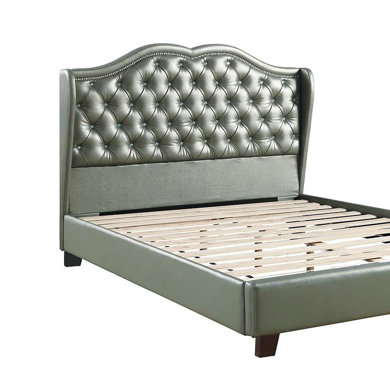 Full Bed Pu Silver In Silver Silver Leather