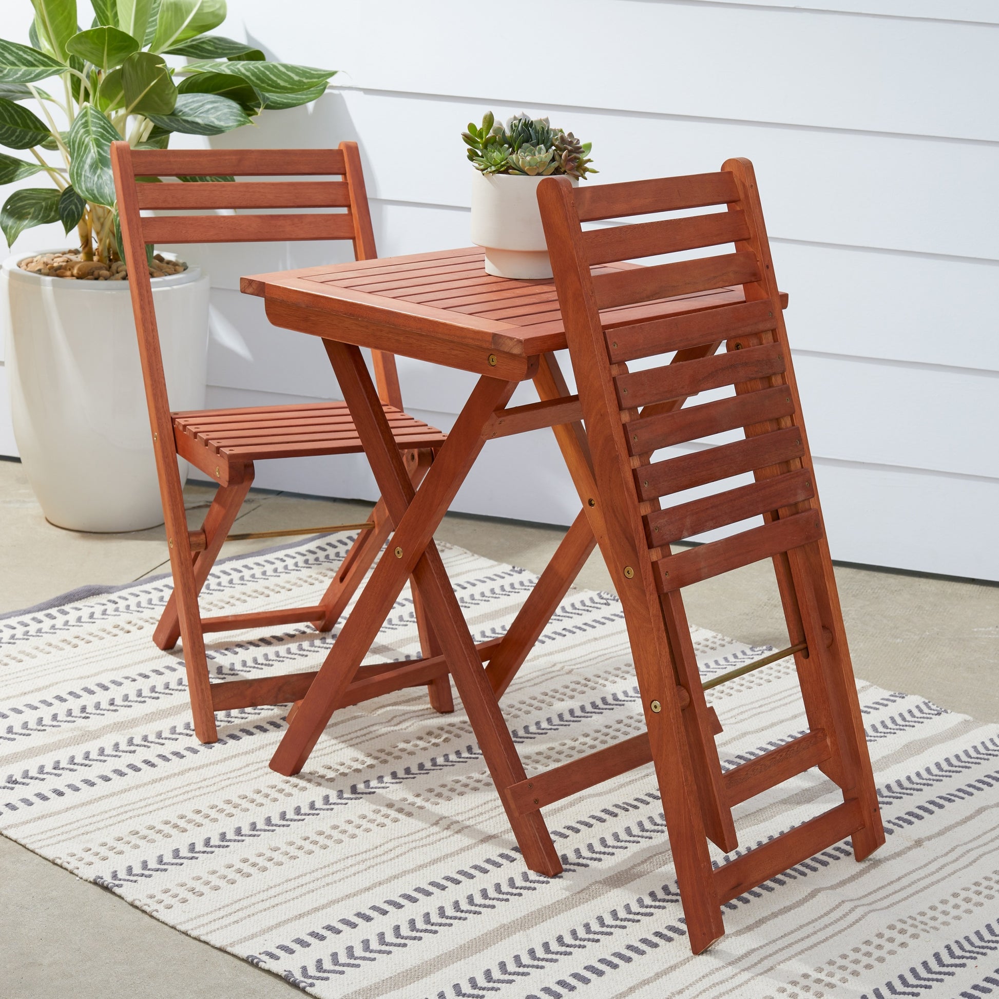 Marco Reddish Brown Balcony Wood Bistro Set Natural Wood Wood Eucalyptus