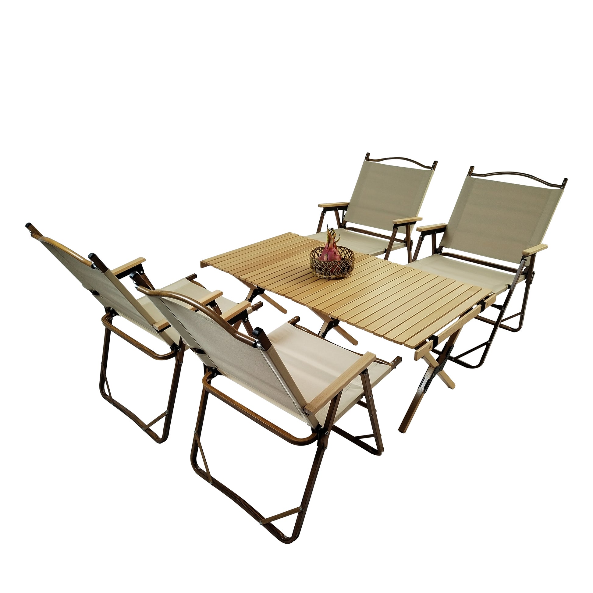 Multi Function Foldable And Portable Dining Set, 1 Dining Table & 4 Folding Chairs, Indoor And Outdoor Universal ,Natural Natural Wood