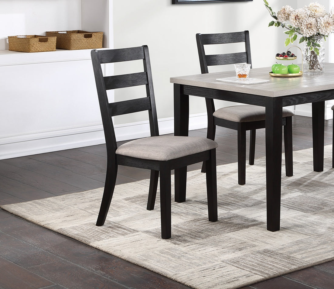 Classic Stylish Black Finish 5Pc Dining Set Kitchen Dinette Wooden Top Table And Chairs Upholstered Cushions Seats Ladder Back Chair Dining Room Wood Dining Room Rectangular Dining Table With Chair Upholstered Chair Wood Black Ladder Back Seats 4 48