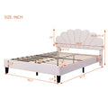 Queen Size Upholstered Platform Bed With Flower Pattern Velvet Headboard, Beige Beige Velvet