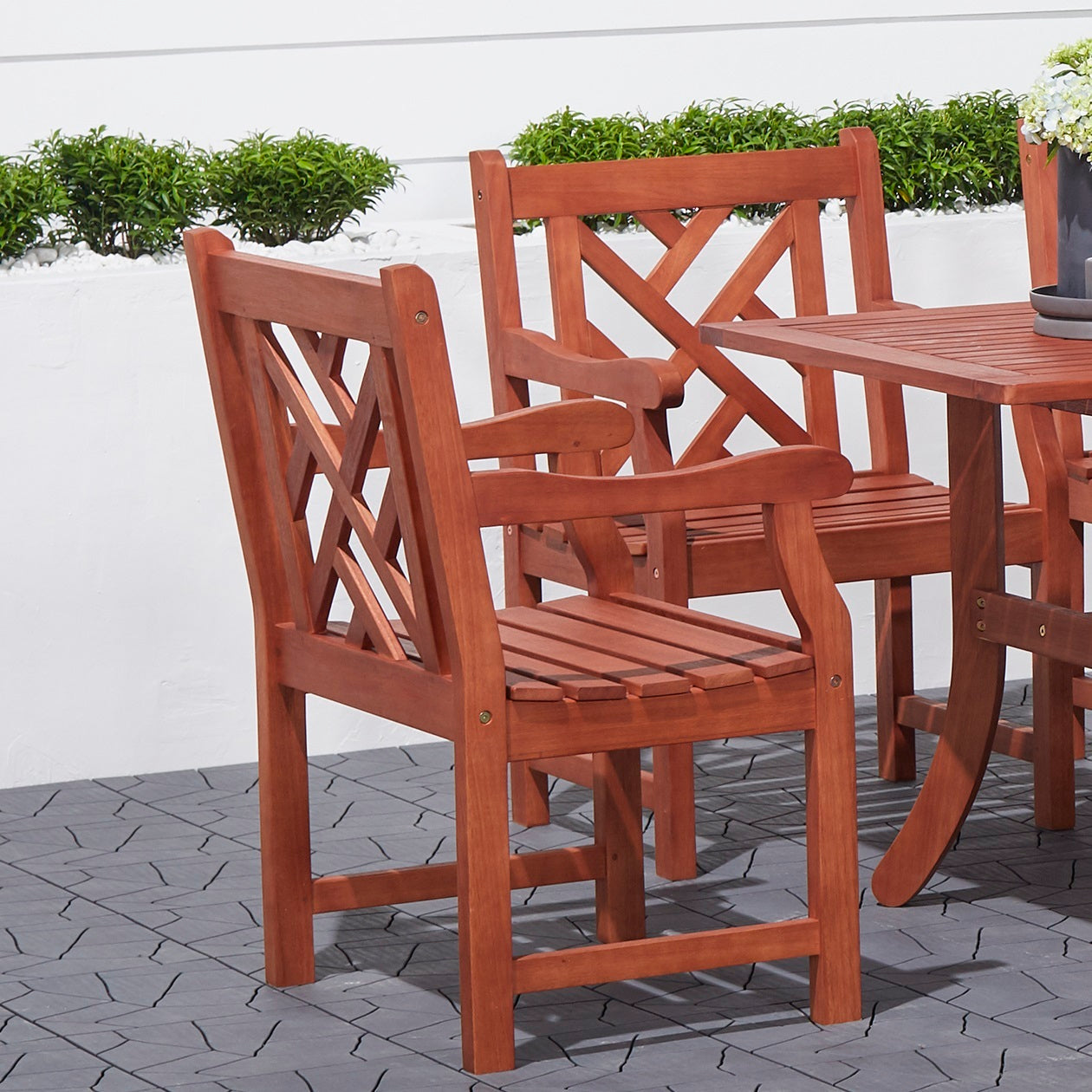 Lidwina Reddish Brown Tropical Wood Patio Armchair Natural Wood Wood Eucalyptus