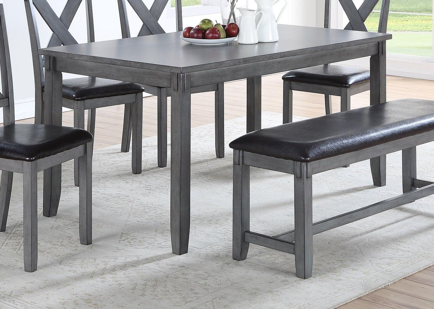 Dining Room Furniture Casual Modern 6Pc Set Dining Table 4X Side Chairs And A Bench Rubberwood And Birch Veneers Gray Finish Gray Wood Dining Room Bench Seating Birch Rectangular Dining Table With Chair And Bench Wood Wood Grey Seats 6 60 Inches