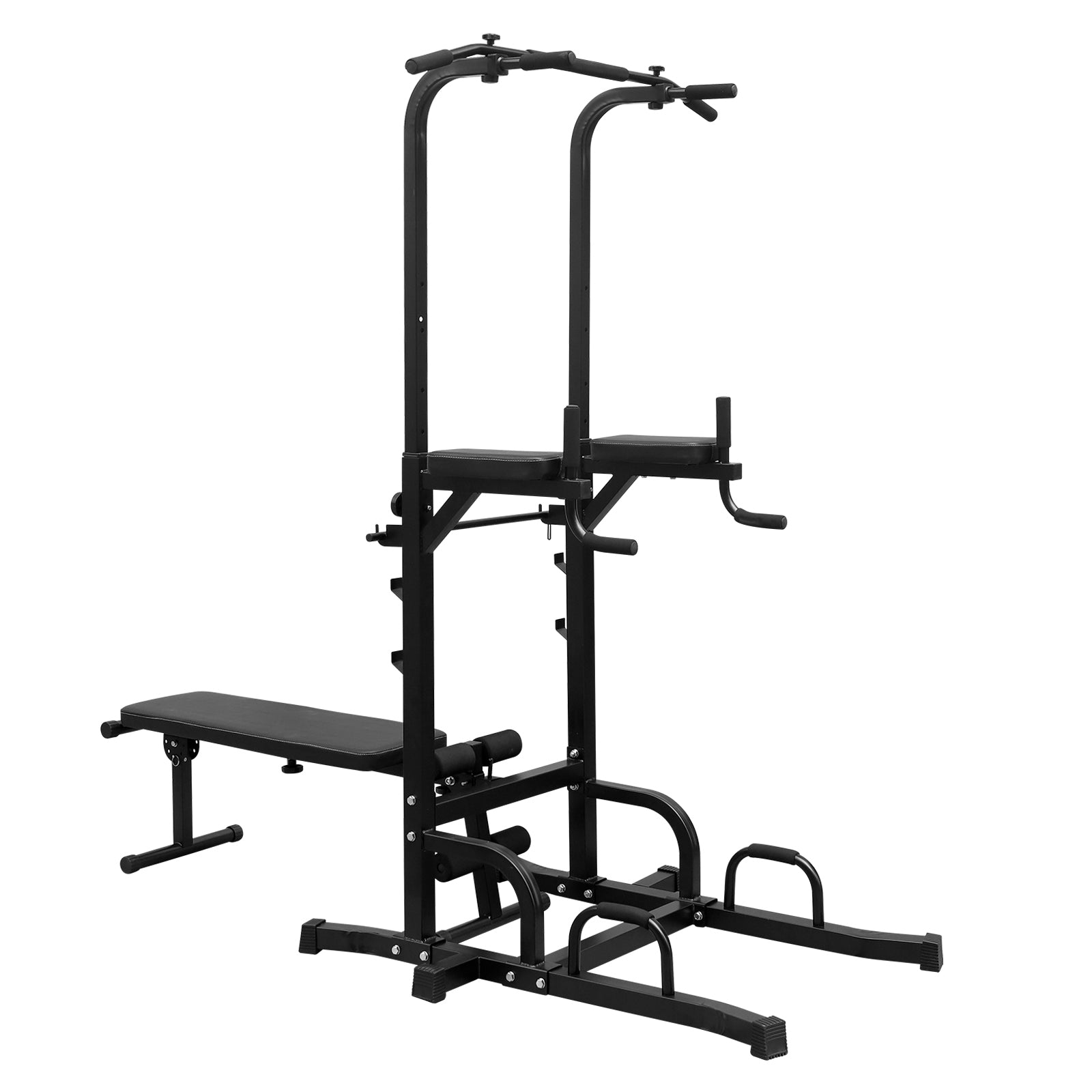 Power Tower Dip Station With Bench Pull Up Bar Stand Adjustable Height Heavy Duty Multi Function Fitness Training Equipment For Home Office Gym Black Steel