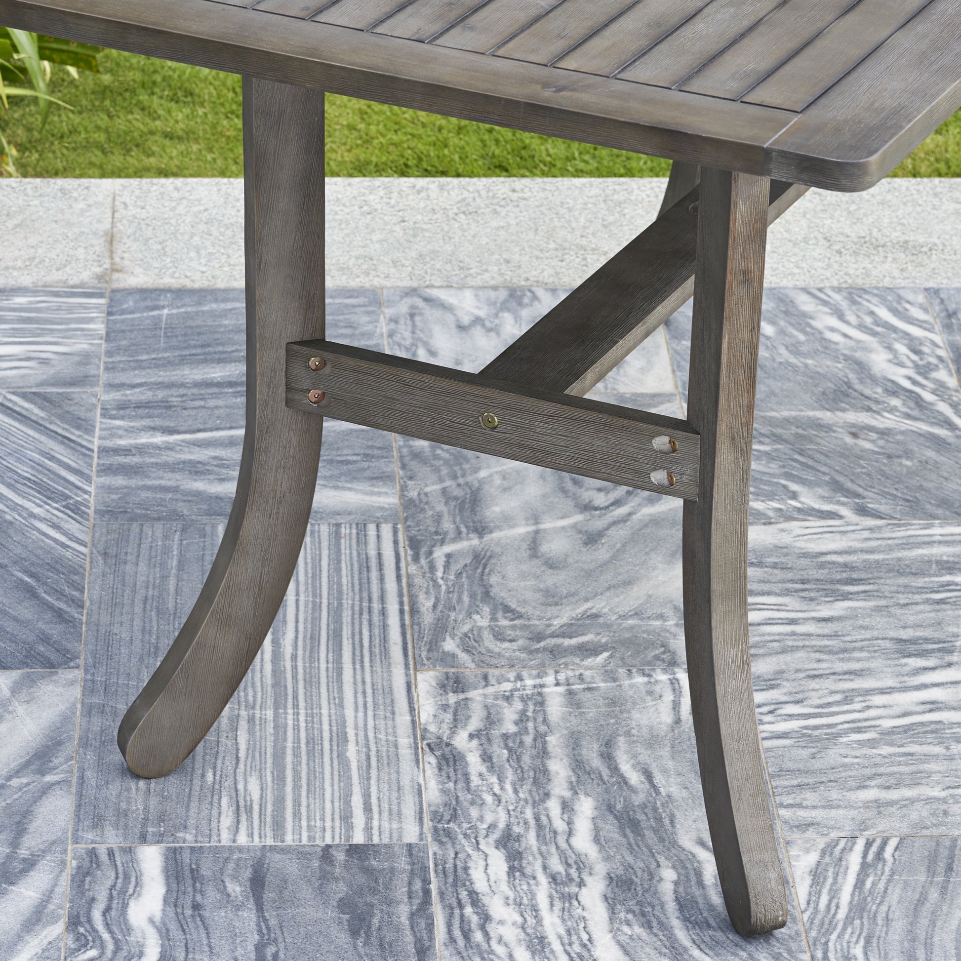 Kyrstin Grey Washed Farmhouse Wood Patio Dining Table For 6 Seaters Gray Wash Wood Acacia Wood