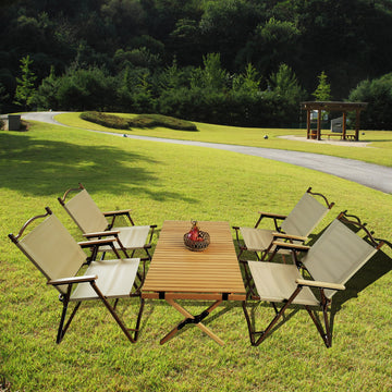 Multi Function Foldable And Portable Dining Set, 1 Dining Table & 4 Folding Chairs, Indoor And Outdoor Universal ,Natural Natural Wood