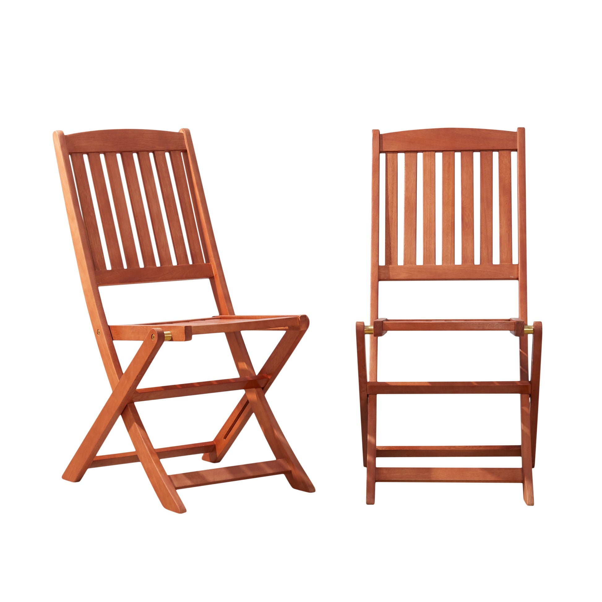 Lucius Reddish Brown Patio Folding Chairs Set Of 2 Natural Wood Wood Eucalyptus