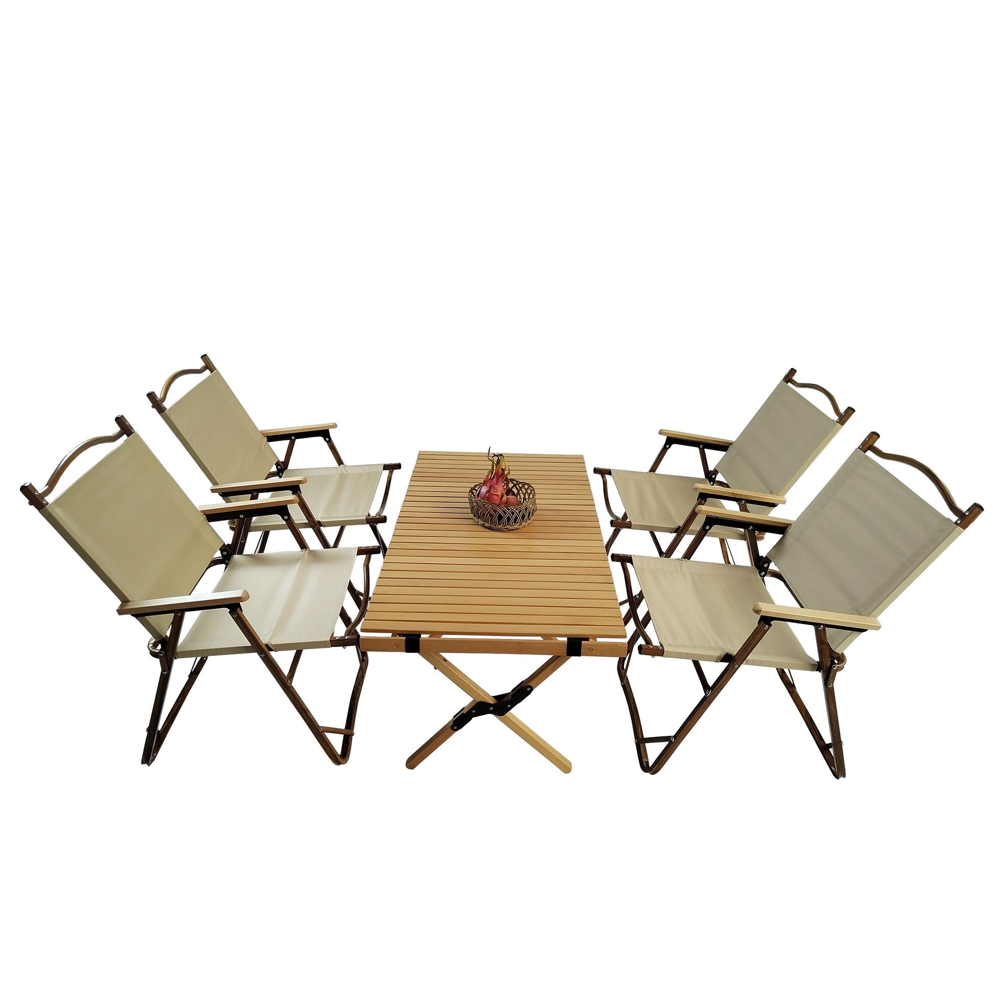 Multi Function Foldable And Portable Dining Set, 1 Dining Table & 4 Folding Chairs, Indoor And Outdoor Universal ,Natural, For Children Natural Wood