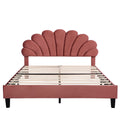 Queen Size Upholstered Platform Bed With Flower Pattern Velvet Headboard, Bean Paste Red Bean Paste Red Velvet