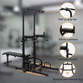 Power Tower Dip Station With Bench Pull Up Bar Stand Adjustable Height Heavy Duty Multi Function Fitness Training Equipment For Home Office Gym Black Steel