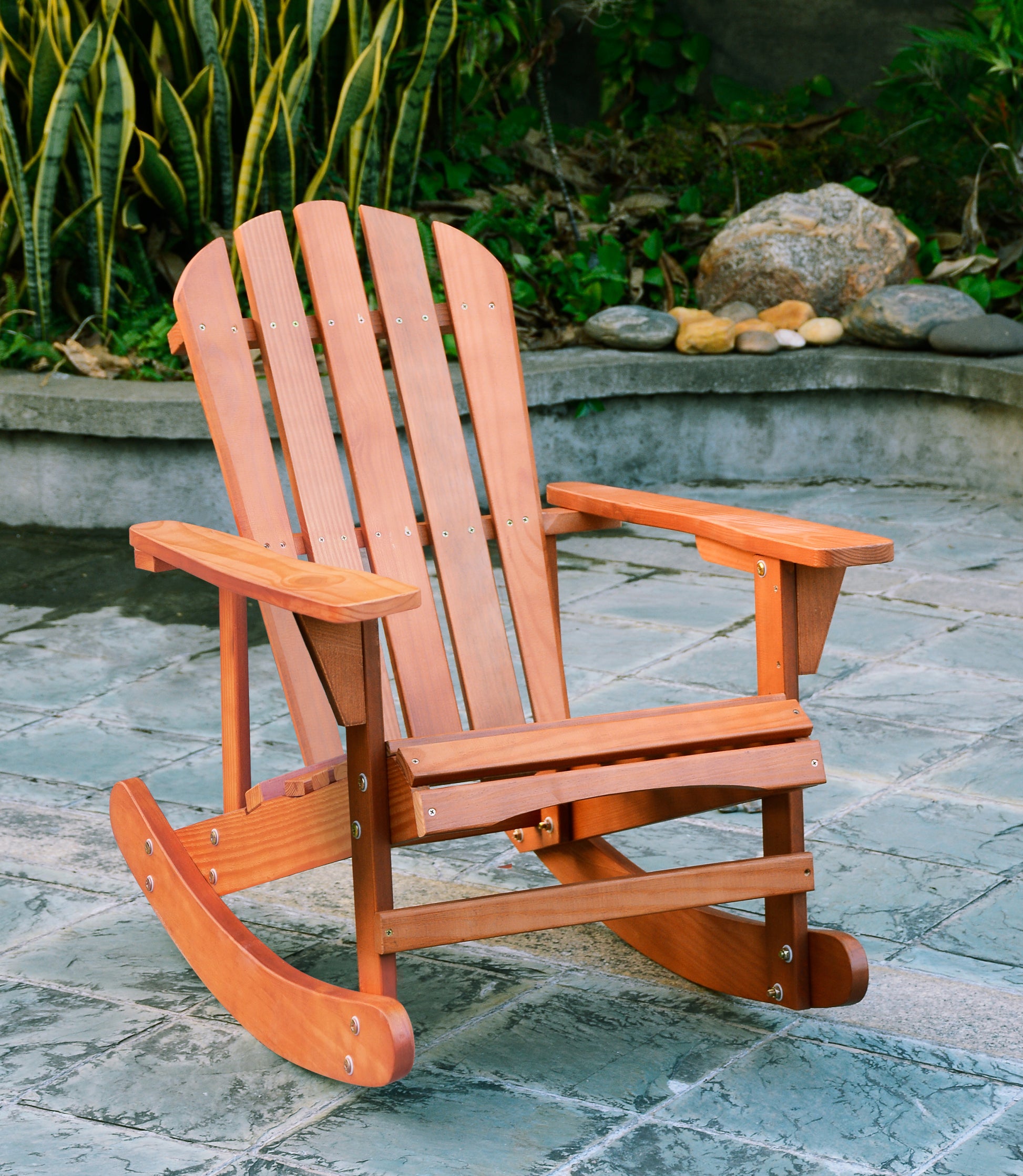 Adirondack Rocking Chair Solid Wood Chairs Finish Outdoor Furniture For Patio, Backyard, Garden Walnut Brown Walnut Wood Wood