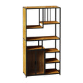 Multipurpose Bookshelf Storage Rack, Left Side With Enclosed Storage Cabinet,For Living Room,Home Office,Kitchen Black Brown Metal & Wood