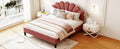 Queen Size Upholstered Platform Bed With Flower Pattern Velvet Headboard, Bean Paste Red Bean Paste Red Velvet