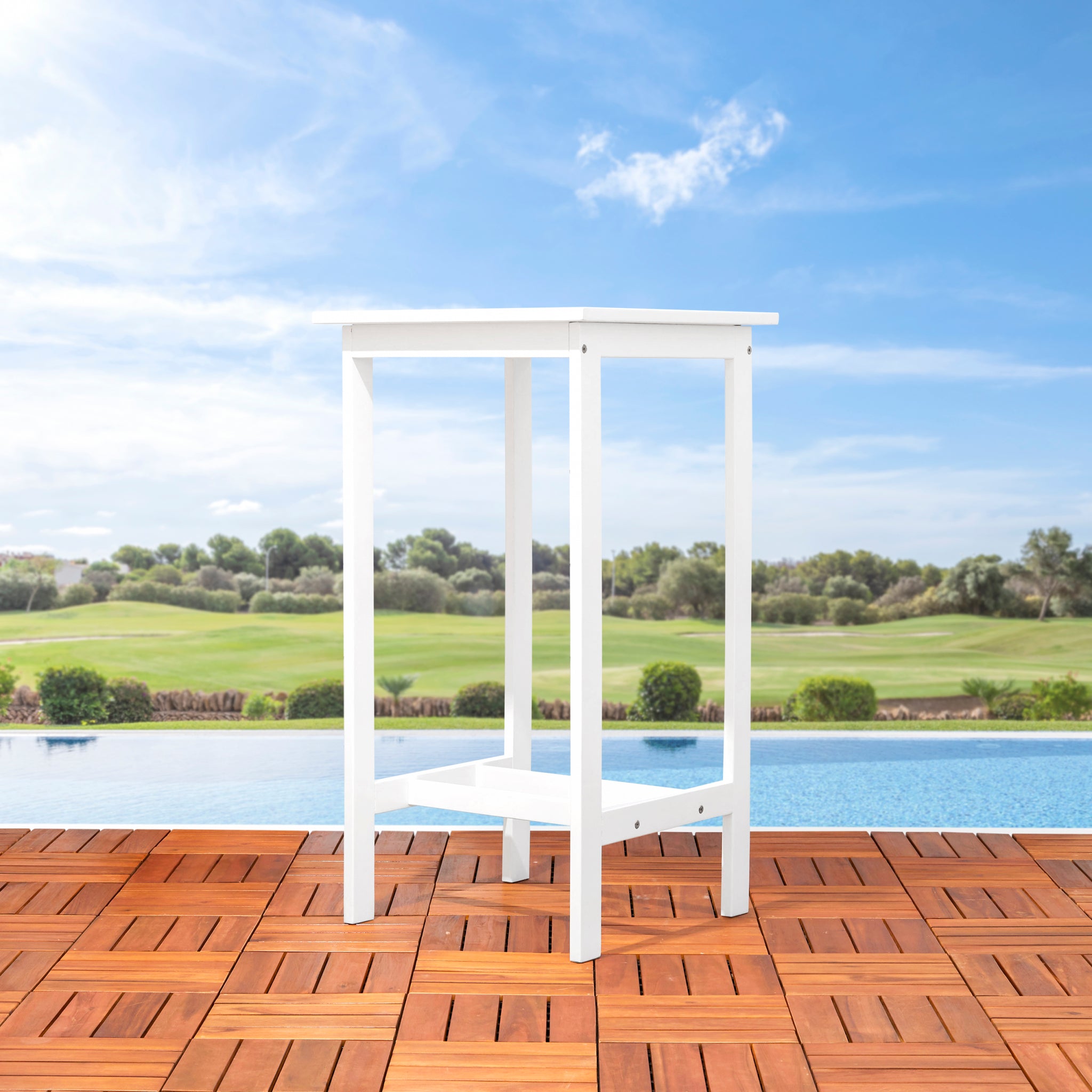 Emilio White English Wood Bar Table White Wood Acacia Wood