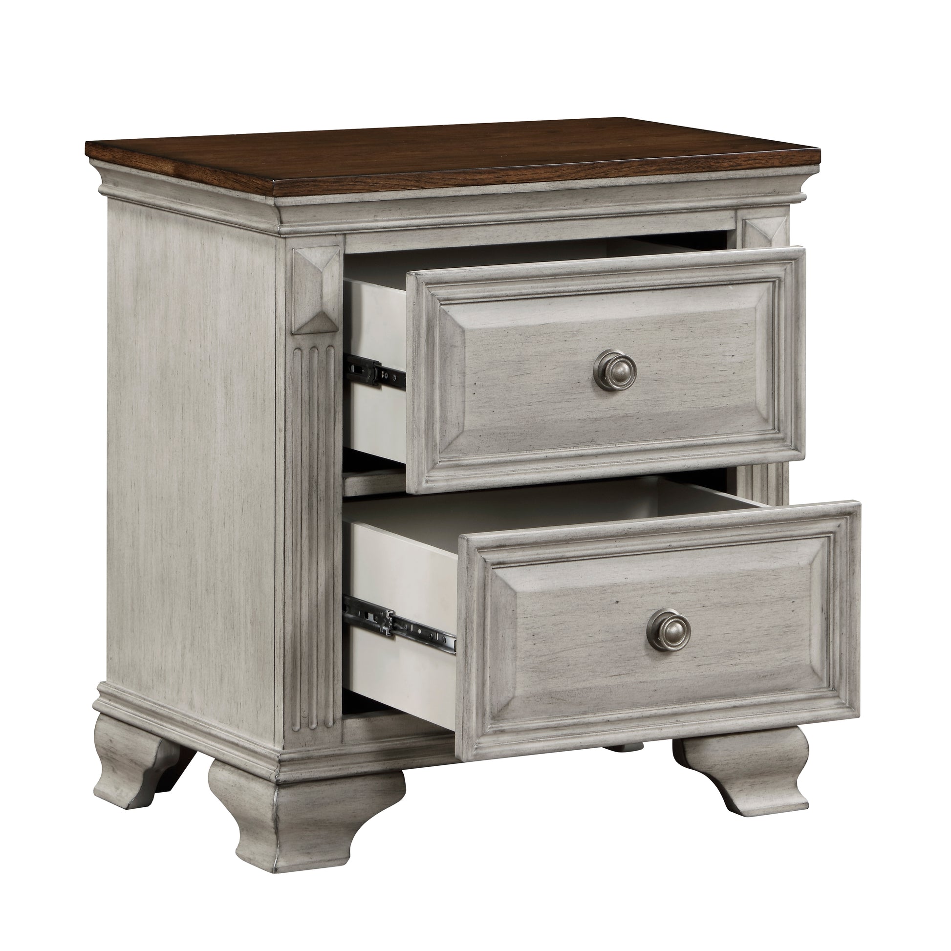 Traditional Two Tone Bedroom Furniture 1Pc Nightstand Of 2X Drawers Gray And Brown Top Elegant Look Wooden Nightstand Gray Wood