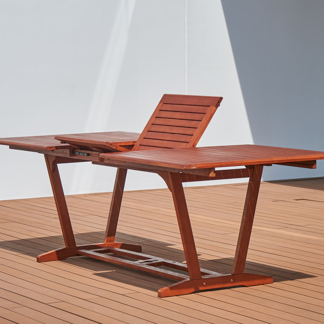 Carlton Reddish Brown Tropical Wood Patio Dining Table With Folding Extension Natural Wood Wood Eucalyptus