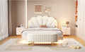 2 Pieces Bedroom Sets,Queen Size Upholstered Led Platform Bed With Storage Ottoman Velvet,Beige Beige Velvet