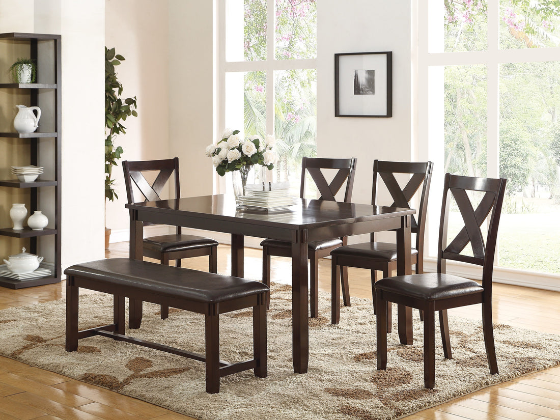 Dining Room Furniture Casual Modern 6Pc Set Dining Table 4X Side Chairs And A Bench Rubberwood And Birch Veneers Espresso Finish Brown Wood Dining Room Bench Seating Birch Rectangular Dining Table With Chair And Bench Wood Wood Espresso Seats 6 60 Inches