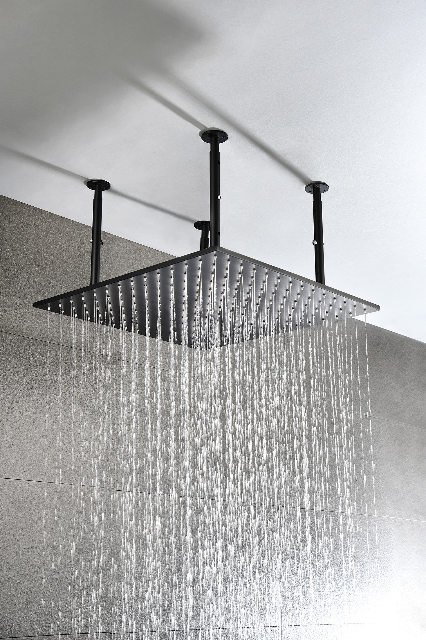 High Pressure Rain Shower Head, Ultra Thin Showerhead 304 Stainless Steel Waterfall Shower With Self Clean Nozzles, Full Body Covering Matt Black Stainless Steel