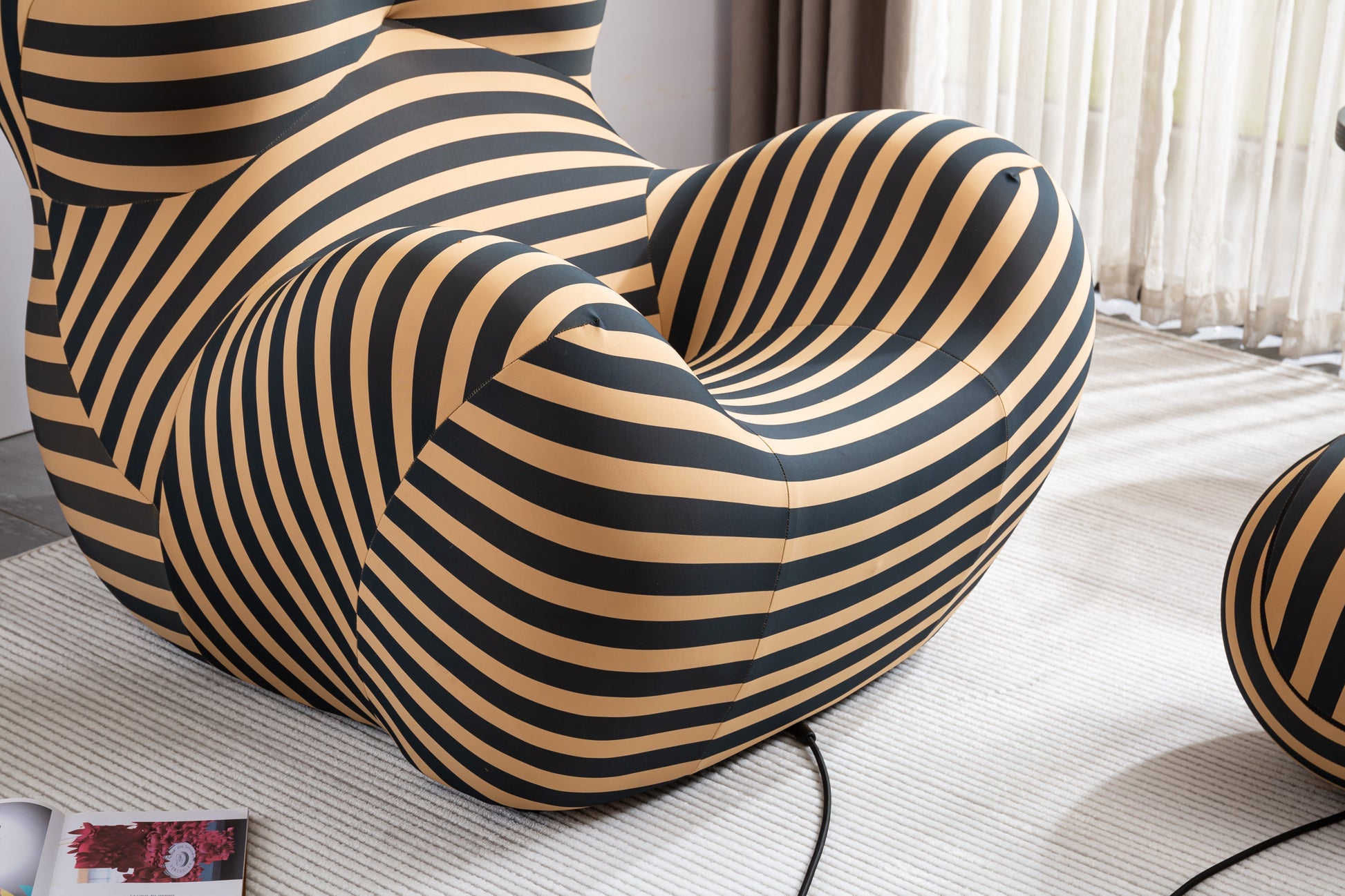 Barrel Chair With Ottoman, Mordern Comfy Stripe Chair For Living Room 3 Colors, 2 Size , Black & Yellow Stripe And Large Size Black Foam Polyester