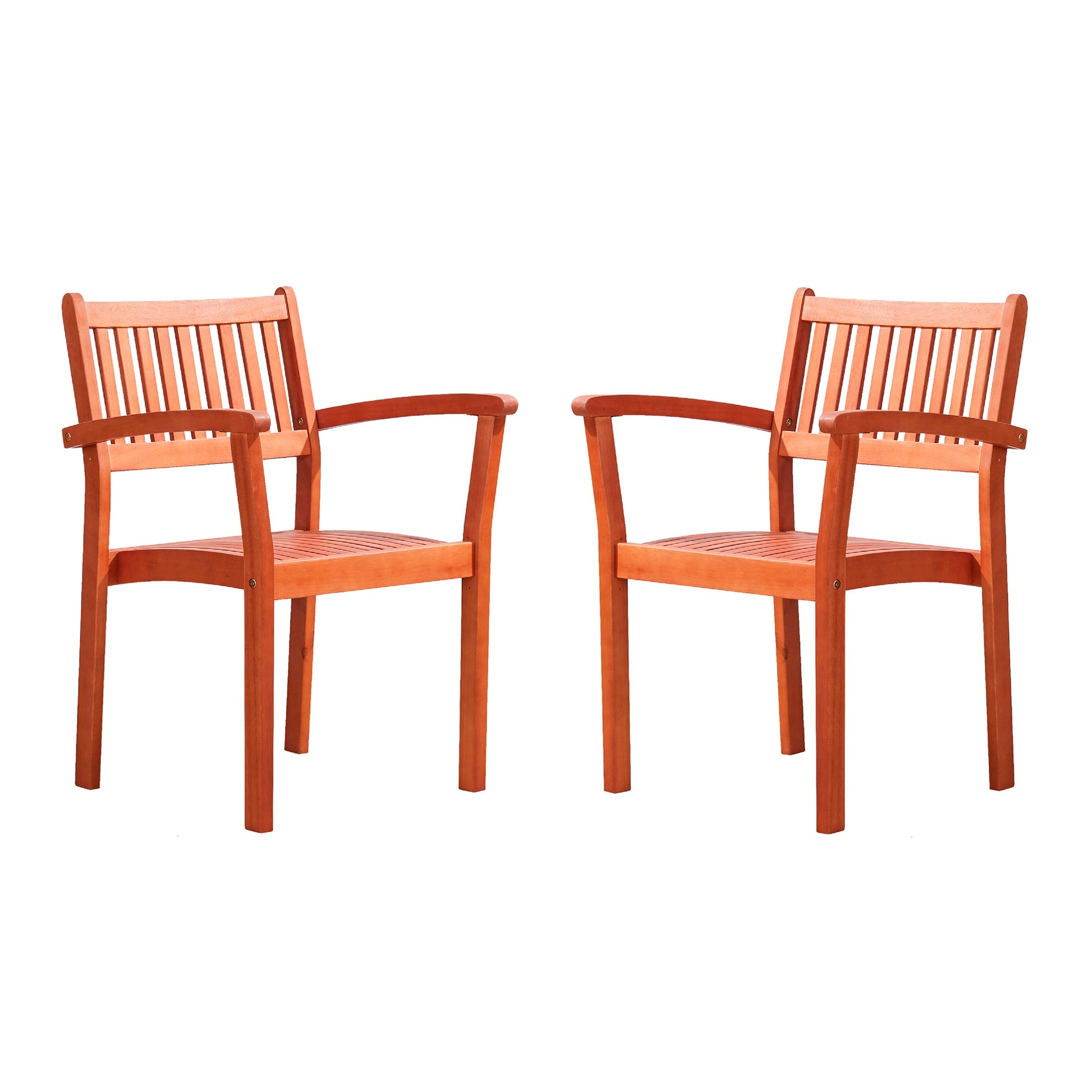 Caladesi Reddish Brown Wood Coastal Stackable Patio Armchair Set Of 2 Natural Wood Wood Eucalyptus