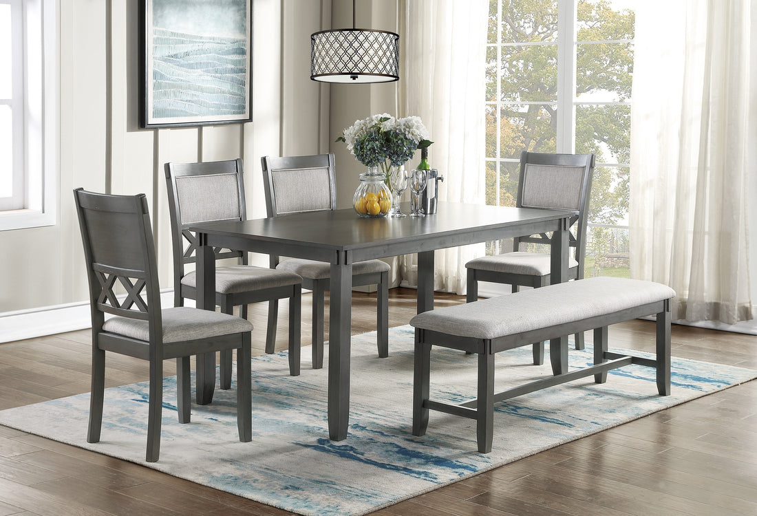 Gray Color Dining Room Furniture Unique Modern 6Pc Set Dining Table 4X Side Chairs And A Bench Solid Wood Rubberwood And Veneers Gray Wood Dining Room Bench Seating Rubberwood Rectangular Dining Table With Chair And Bench Wood Wood Grey Seats 6 60 Inches