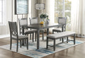 Gray Color Dining Room Furniture Unique Modern 6Pc Set Dining Table 4X Side Chairs And A Bench Solid Wood Rubberwood And Veneers Gray Wood Dining Room Bench Seating Rubberwood Rectangular Dining Table With Chair And Bench Wood Wood Grey Seats 6 60 Inches