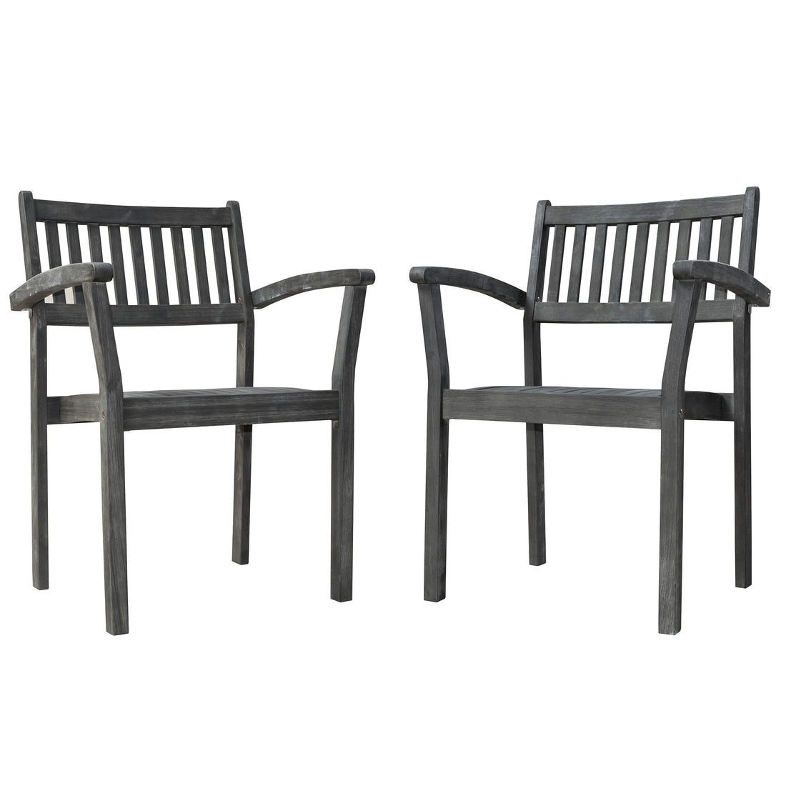 Caladesi Grey Washed Farmhouse Wood Coastal Stackable Patio Armchair Set Of 2 Gray Wash Wood Acacia Wood