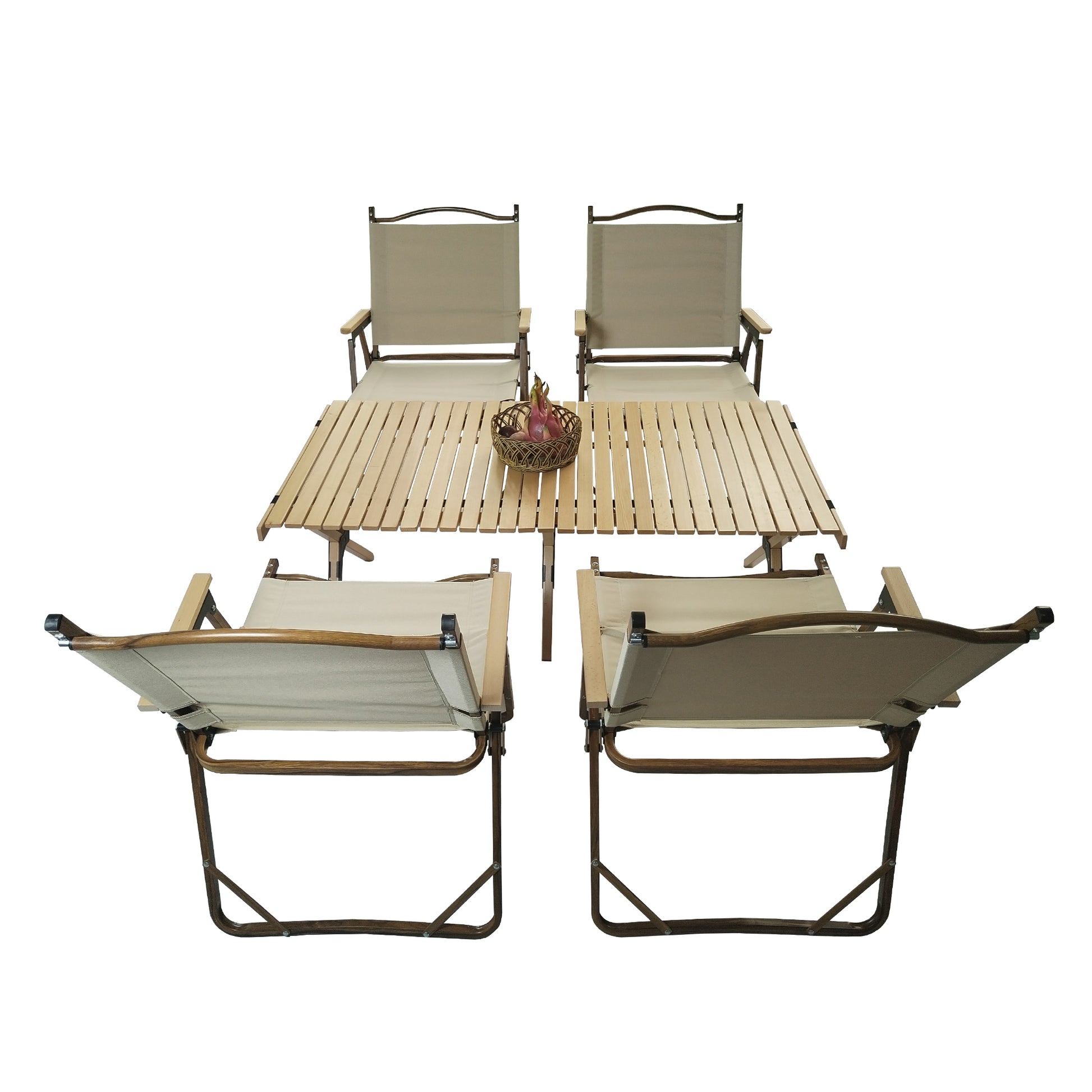 Multi Function Foldable And Portable Dining Set, 1 Dining Table & 4 Folding Chairs, Indoor And Outdoor Universal ,Natural Natural Wood