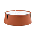 Not Available On 31.5Inch Coffee Table, Marble Top Orange Saddle Leather Body Iron Frame Orange Metal