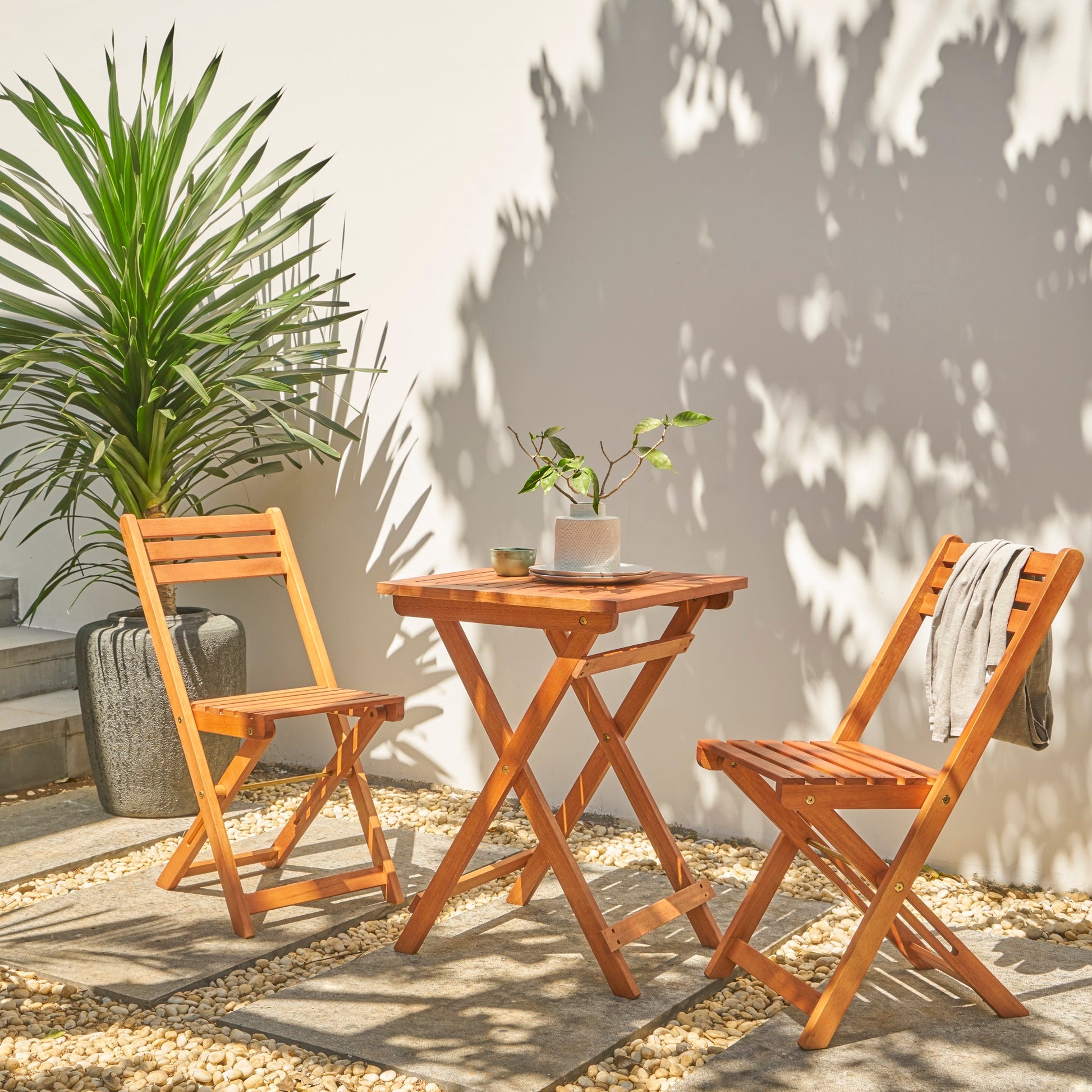 Marco Reddish Brown Balcony Wood Bistro Set Natural Wood Wood Eucalyptus