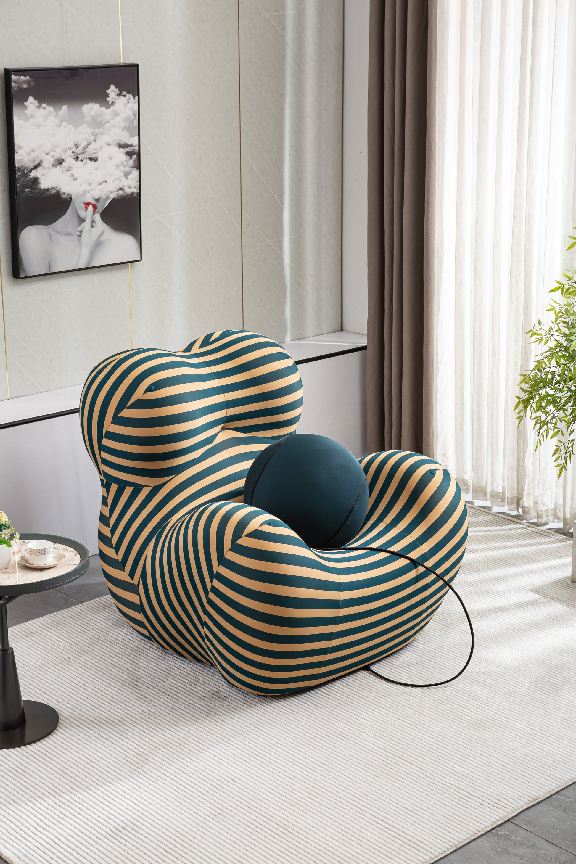 Barrel Chair With Ottoman, Mordern Comfy Stripe Chair For Living Room 3 Colors, 2 Size , Bule & Yellow Stripe And Large Size Yellow Foam Polyester