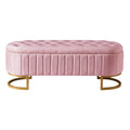 Elegant Upholstered Velvet Storage Ottoman With Button Tufted,Storage Bench With Metal Legs For Bedroom,Living Room,Fully Assembled Except Legs,Pink Pink Velvet